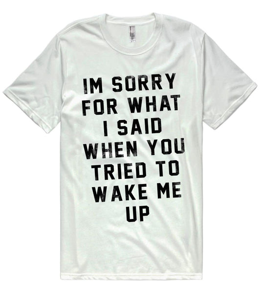 im sorry for what i said when you tried to wake me up t-shirt - Shirtoopia