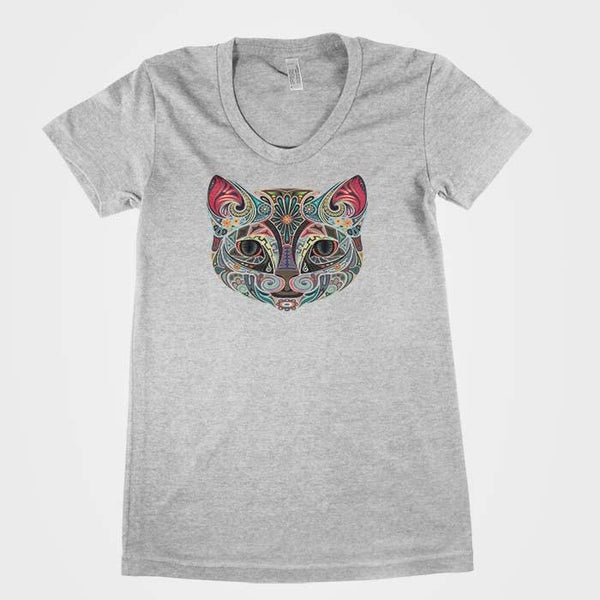 Psychedelic Cat Face Women`s Tee - Shirtoopia