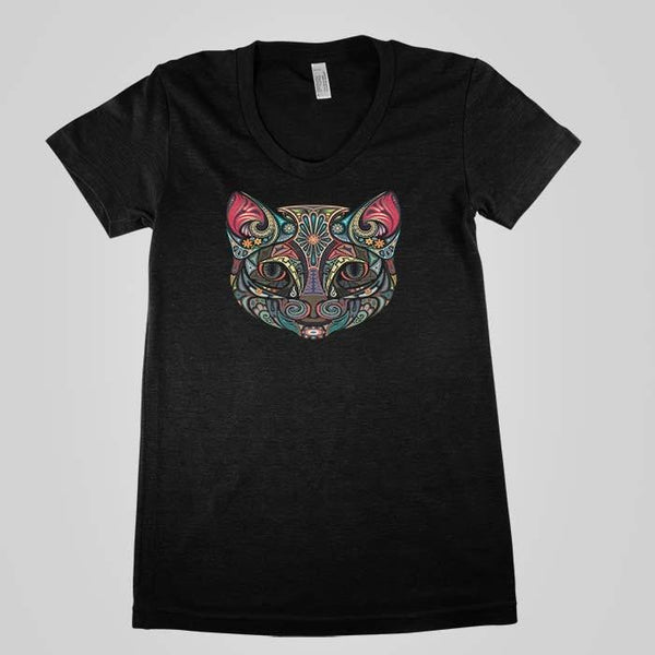 Psychedelic Cat Face Women`s Tee - Shirtoopia