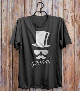 Groom Hipster Hat Glasses And Mustache T-shirt Black 